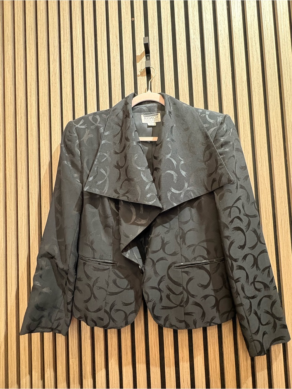 Bugatchi Black Jacquard Draped Collar Blazer